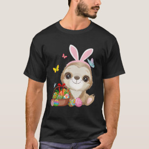 Camiseta Lama Coelhinha Páscoa De Ovos Caçando Coelho Sloth