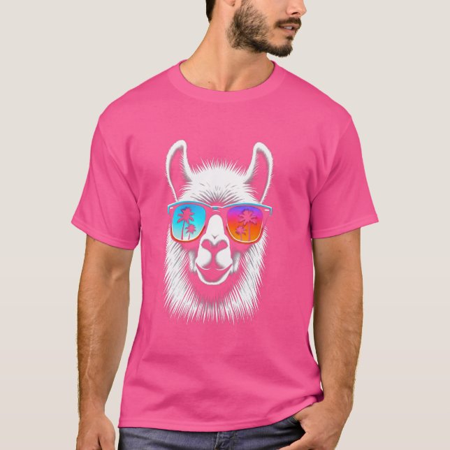 Camiseta Lama com óculos Retro Óculos (Frente)