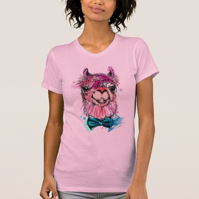 Camiseta Lama cor-de-rosa bonito (Frente)