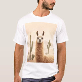 Camiseta Lama de Areia Suave com Fluxo de Cactus