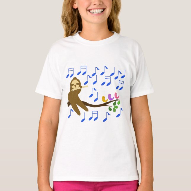 Camiseta Lama toca flauta e pássaros cantam (Frente)