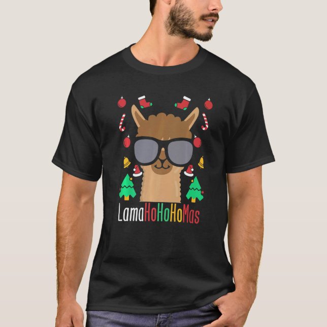 Camiseta Lamahohomas Llama com óculos Natal Alpaca (Frente)