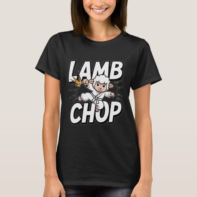 Camiseta Lamb Chop! Funny Karate Lamb in Gi (Frente)