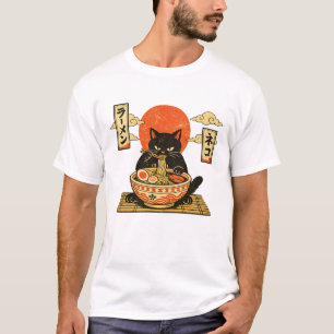 Camiseta Lamen Preto Japonês Vintage em Xilogravura