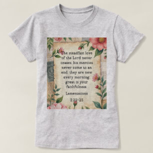Camiseta Lamentações 3:22–23 Design Floral Vintage 