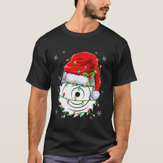 Camiseta Lâmina de serra circular Vestindo Santa Hat Xmas L (Frente)