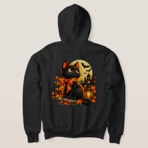 Camiseta Lâmpada da Lua de Gato Preto de Halloween Fofo