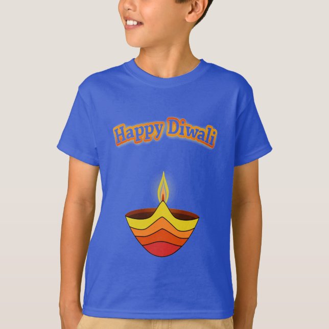 Camiseta Lâmpada feliz de Diwali e de Diya (Frente)