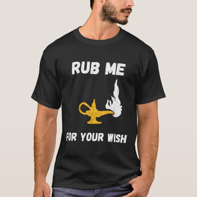 Camiseta Lâmpada Genérica Engraçada Rub Me Deseja O Costume (Frente)
