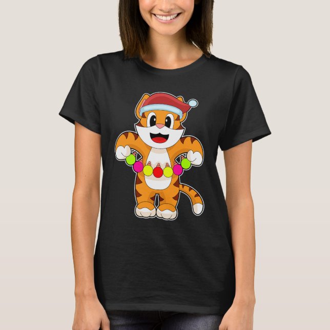 Camiseta Lâmpadas de Fada de Natal de Tigre (Frente)