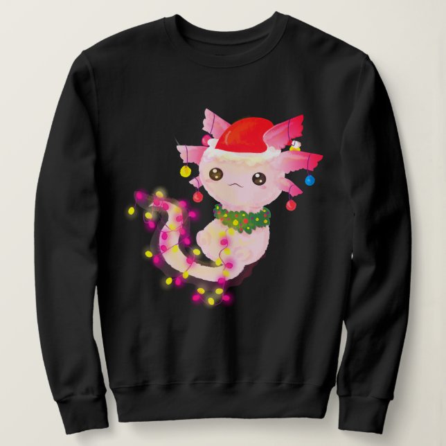 Camiseta Lâmpadas de Natal com Axolotl cor-de-rosa (Frente do Design)