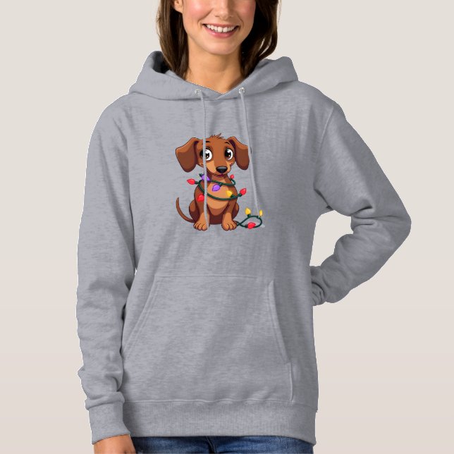 Camiseta Lâmpadas de Natal de Dachshund (3) (Frente)