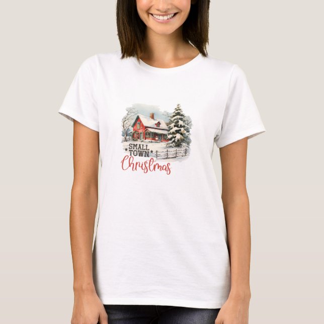 Camiseta Lança vermelha, pequena cena de Natal confortável (Frente)