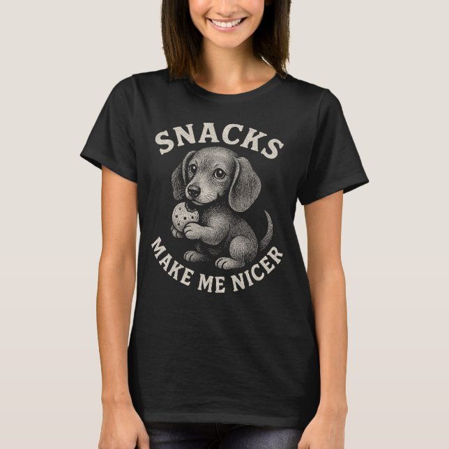 Camiseta Lanches Me Tornam Mais Simpático Dachshund Citação (Frente)