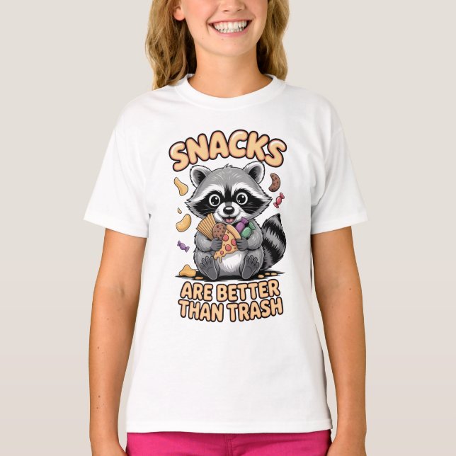 Camiseta Lanches São Melhores Que Lixo, Guaxinim Engraçado (Frente)