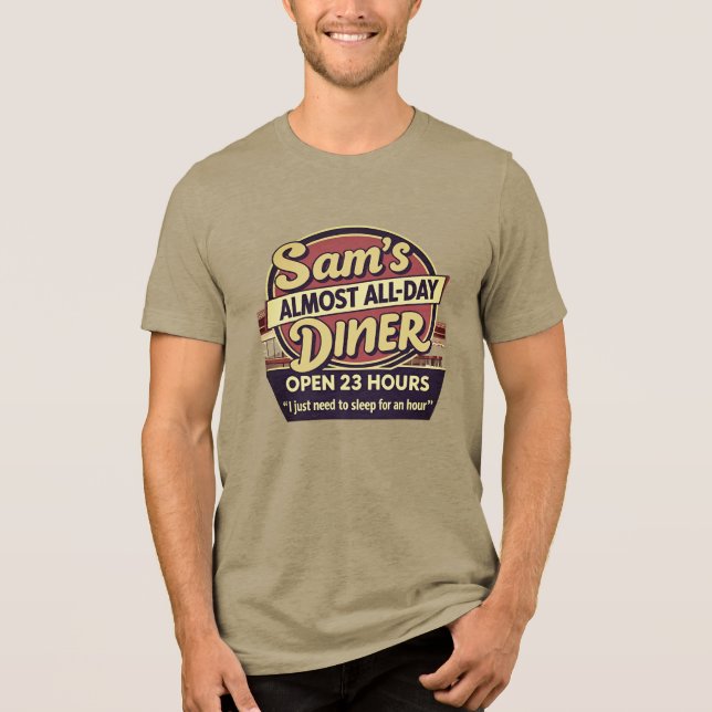 Camiseta Lanchonete de 23 horas de Sam (Frente)