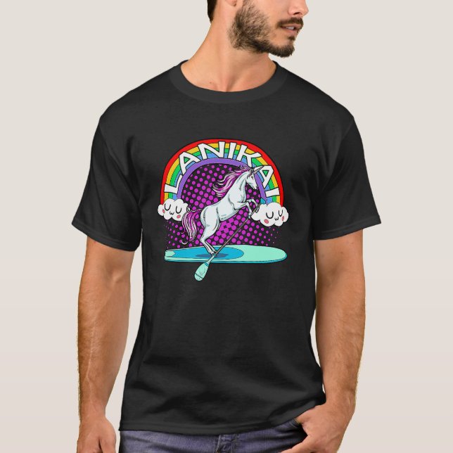 Camiseta Lanikai Beach Hawaii Rainbow Unicorn Paddle Board  (Frente)