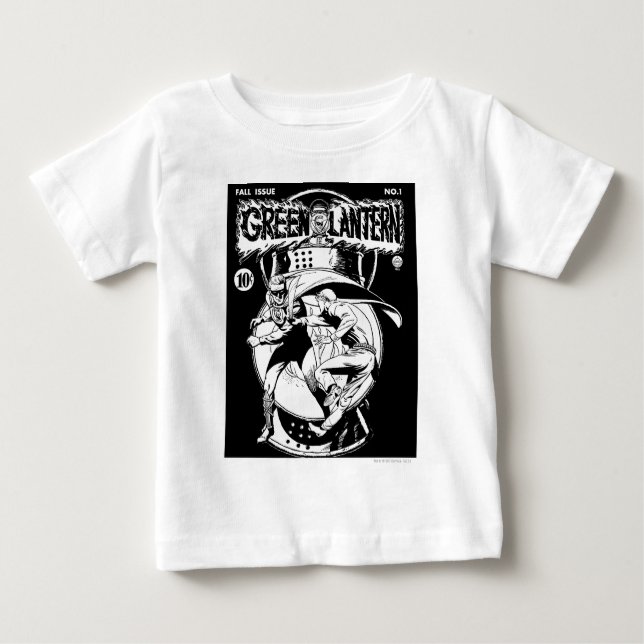 Camiseta Lantera Verde com capa na luta, Preto e Branco (Frente)