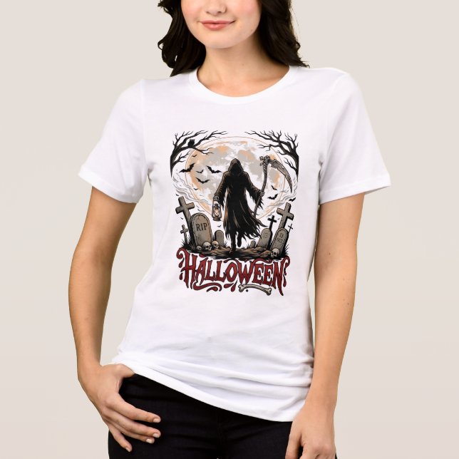 Camiseta Lanterna da Morte Halloween Lua Cheia Lápides (Frente)