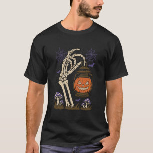 Camiseta Lanterna de Abóbora com Mão de Esqueleto Halloween