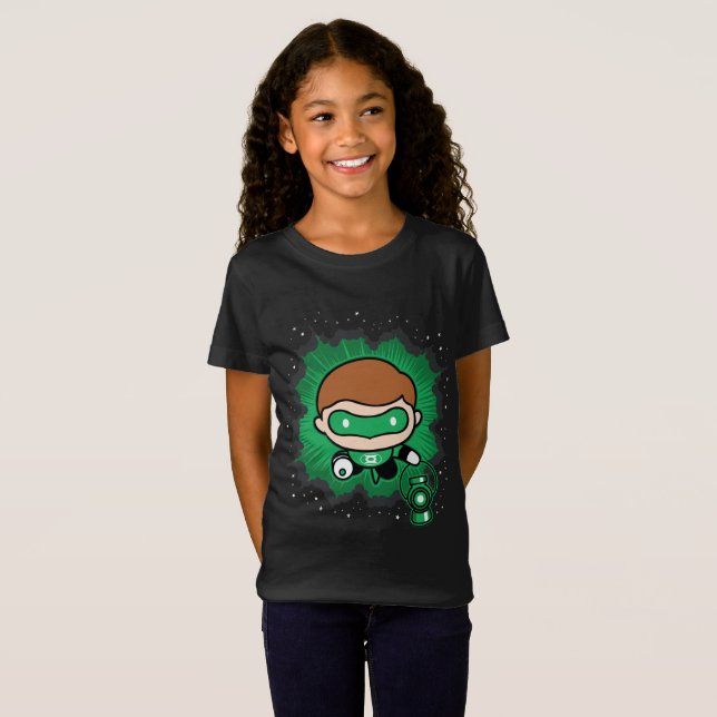 Camiseta Lanterna Verde Chibi Voando Pelo Espaço (Frente Completa)