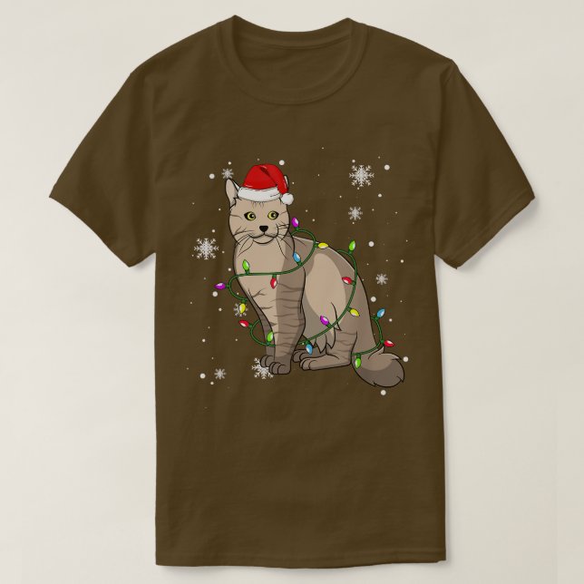 Camiseta LaPerm Cat Natal Luzes Natal Papais noeis de gatos (Frente do Design)