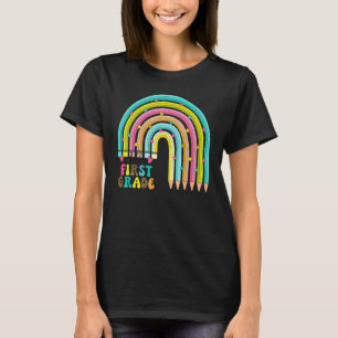 Camiseta Lápis Arco-íris Leopardo Olá Primeiro Grau Fofo Co