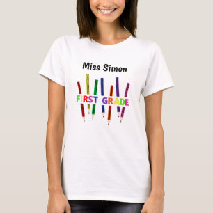 Camiseta Lápis coloridos Camisa-T da Professora da rua
