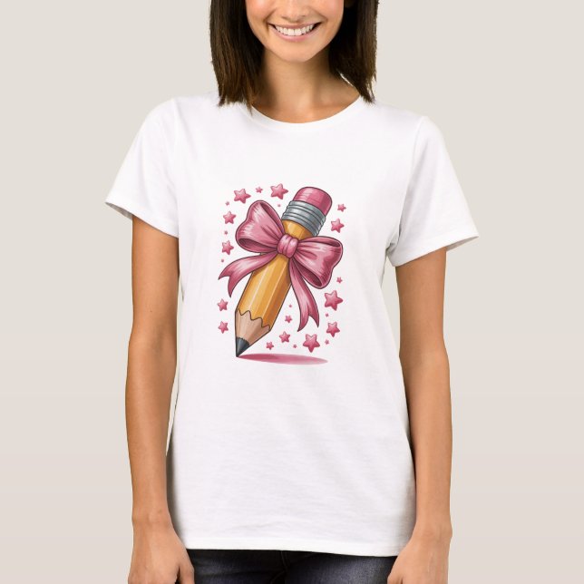 Camiseta Lápis Coquete Laço Agradecimento Professores Escol (Frente)