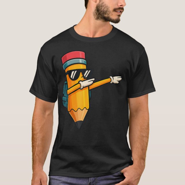 Camiseta Lápis Dançante Dabbing de Volta às Aulas Primeiro  (Frente)