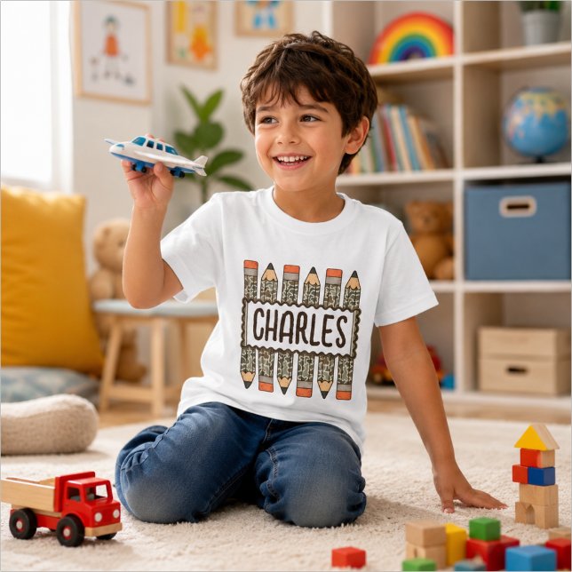 Camiseta Lápis de Nome Personalizado de Volta às Aulas (Criador carregado)