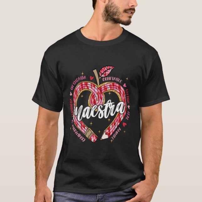 Camiseta Lápis Maestra Professora de Espanhol Bilíngue Dia  (Frente)