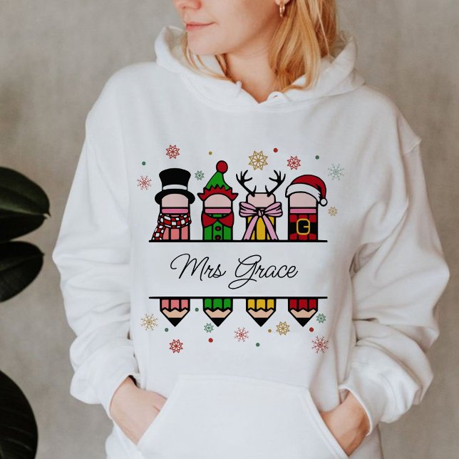 Camiseta Lápis personalizado de nome do professor, presente (Personalized Teacher Name hoodie,Christian Christmas hoodie,Christmas hoodie,teacher gift )