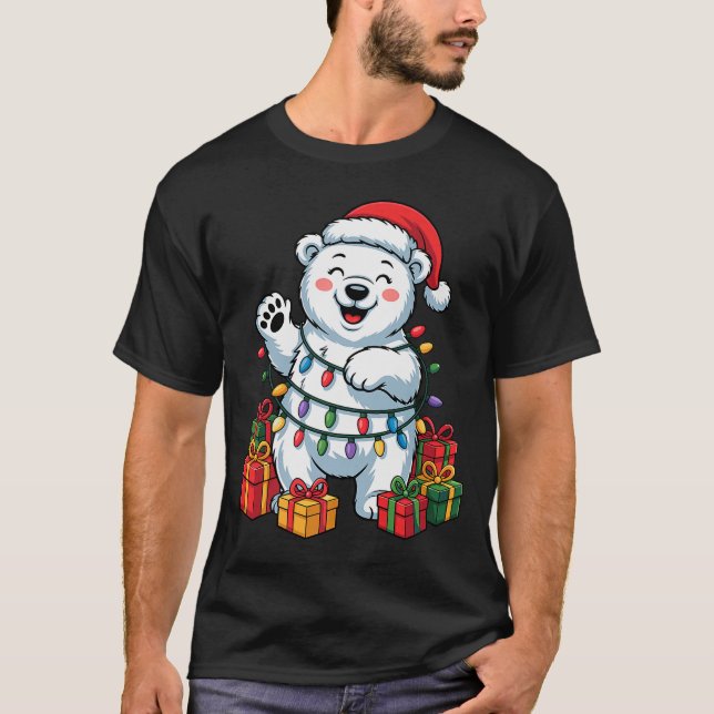 Camiseta Lar Bear Santa Hat Animals Lovers Ugly Christmas P (Frente)