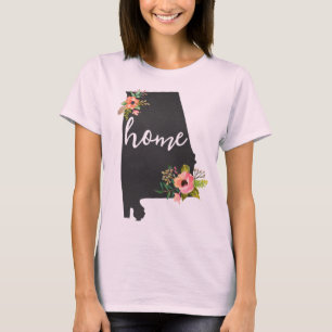 Camiseta Lar do Alabama Quadro Negro Aquarela Flores Estado