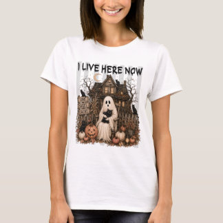 Camiseta Lar Doce Espectro Arte de Halloween Gato Preto