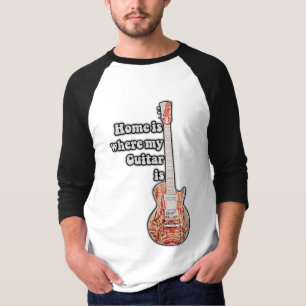 Camiseta Lar é onde está meu violão. violão marrom vintage