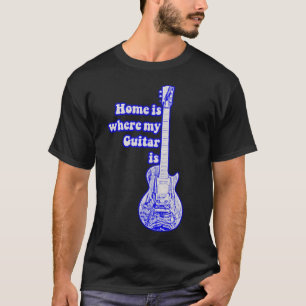 Camiseta Lar é onde está o meu violão. violão azul vintage