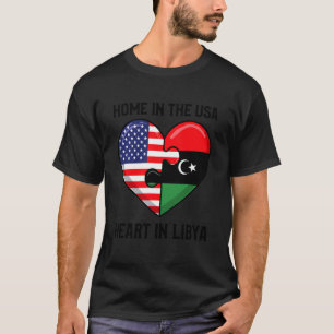 Camiseta Lar nos EUA Coração na Líbia Bandeira Amor