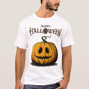 Camiseta Laranja Adulto Abóbora Dia das Bruxas Fel