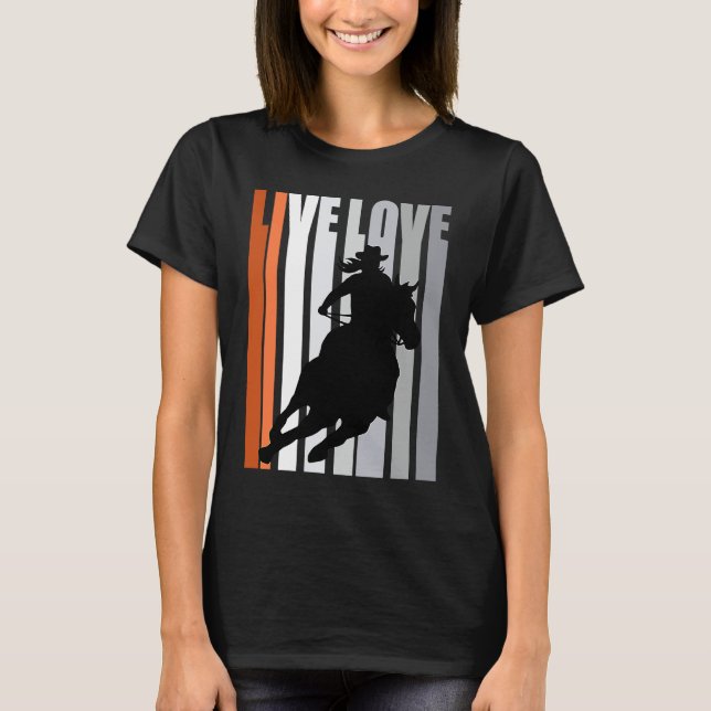 Camiseta Laranja Amor Rodeio Barril Corrida de Cavalaria Mu (Frente)
