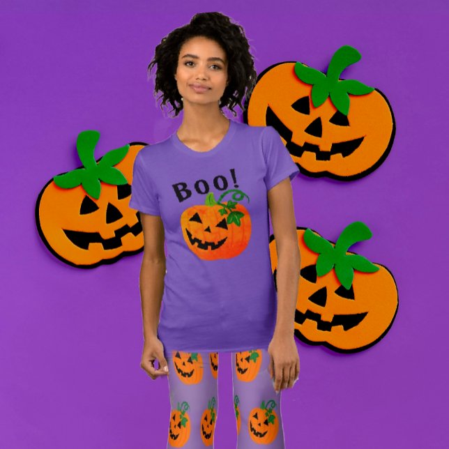 Camiseta Laranja Black Personalizado Jack O Lantern Boo (If you love purple, this fun Halloween Jack-o'-lantern tee shirt is for you! Also matching tights!)