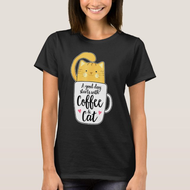 Camiseta Laranja-branca Coffee Mug Cat 1 (Frente)