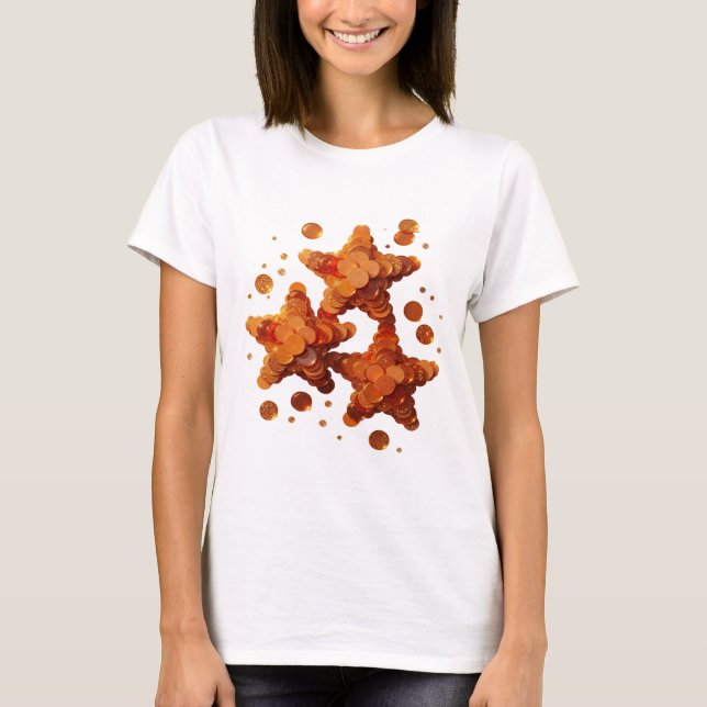 Camiseta Laranja Chic ESTRELAS DORADAS Design Ousado (Frente)
