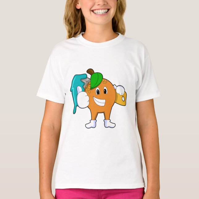 Camiseta Laranja como Pincel com Pincel de Tinta (Frente)