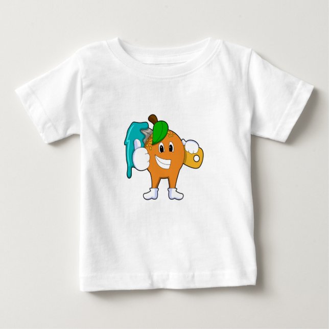 Camiseta Laranja como Pincel com Pincel de Tinta (Frente)