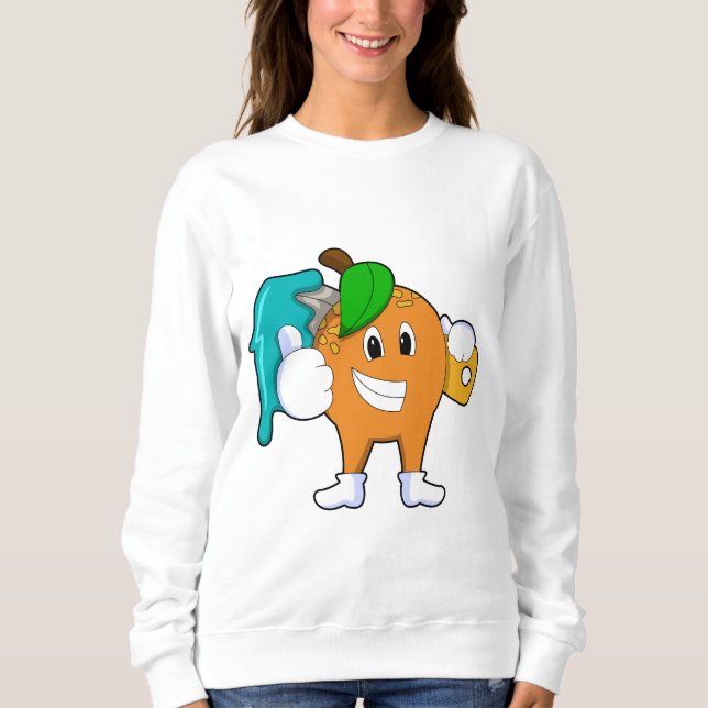 Camiseta Laranja como Pincel com Pincel de Tinta (Frente)