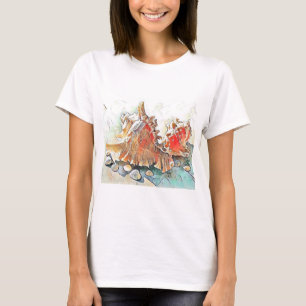 Camiseta Laranja Conchas na pintura aquosa de praia