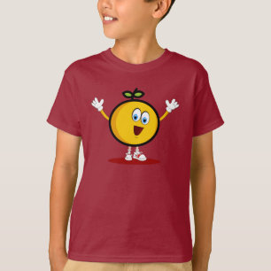 Camiseta laranja de personagem de desenho animado com face