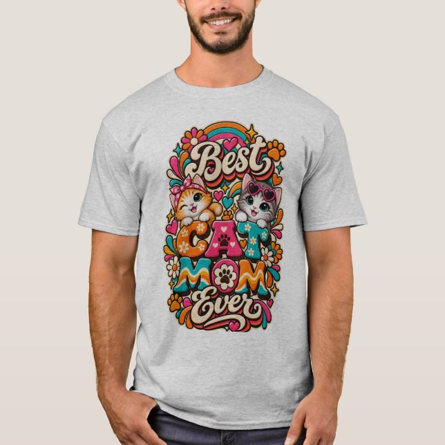 Camiseta Laranja e Cinza Melhor Mãe de Gato de Tod (Frente)
